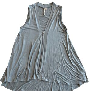 COMFY‎ USA Womens Med Sage Green Zip Up Vest Cardigan Tunic Lagenlook Tank Top